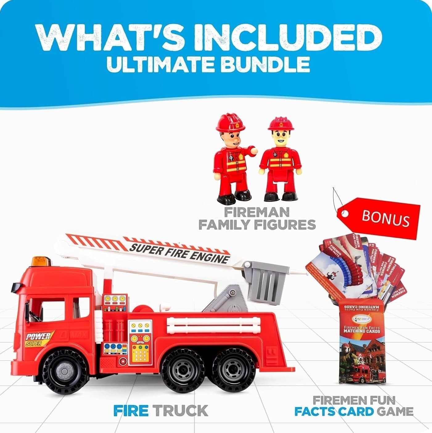 Durable Large Fire Truck with Opening Doors, Figures, and Educational Card Game