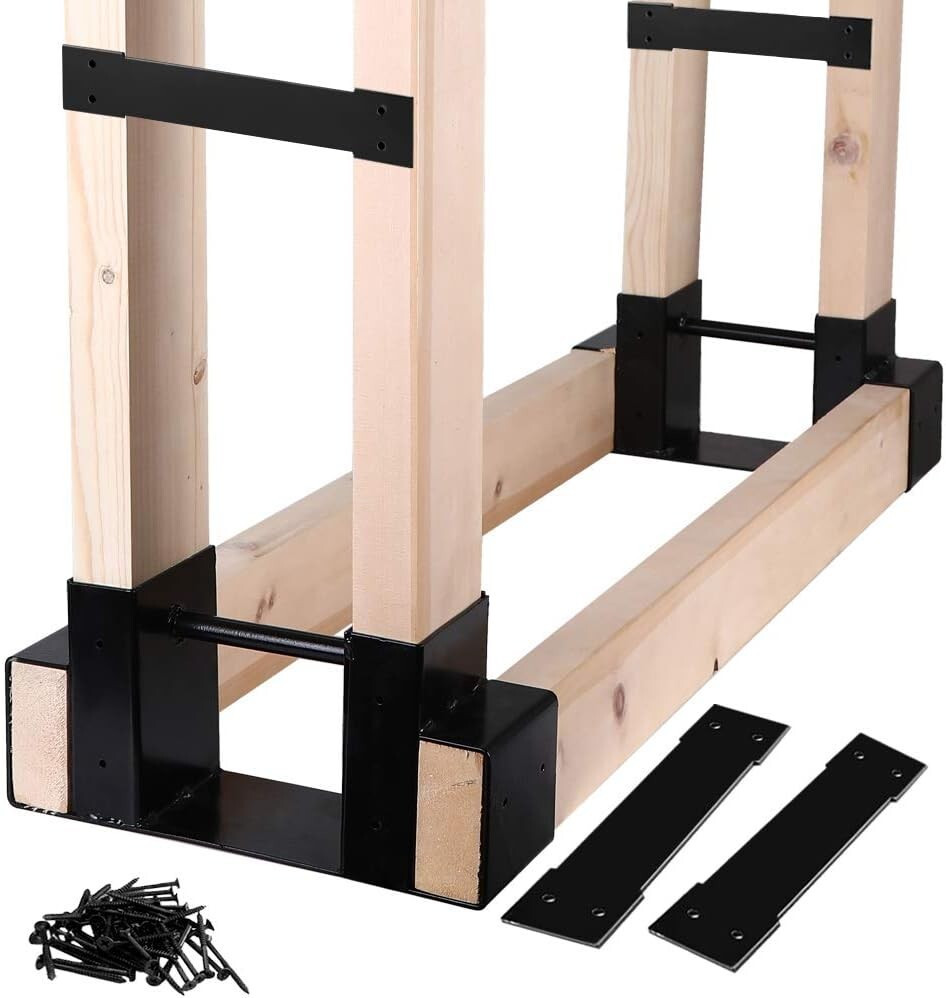 Iron Firewood Storage Rack Bracket Kit - Stylish Adjustable Holder for Outdoors