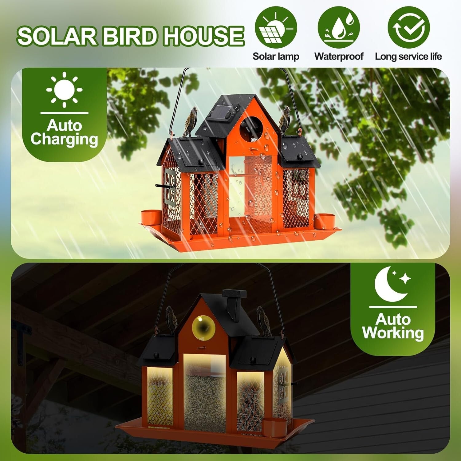Elegant Hanging Solar Bird Feeder with Water Cup - Ideal for Cardinals & Finches