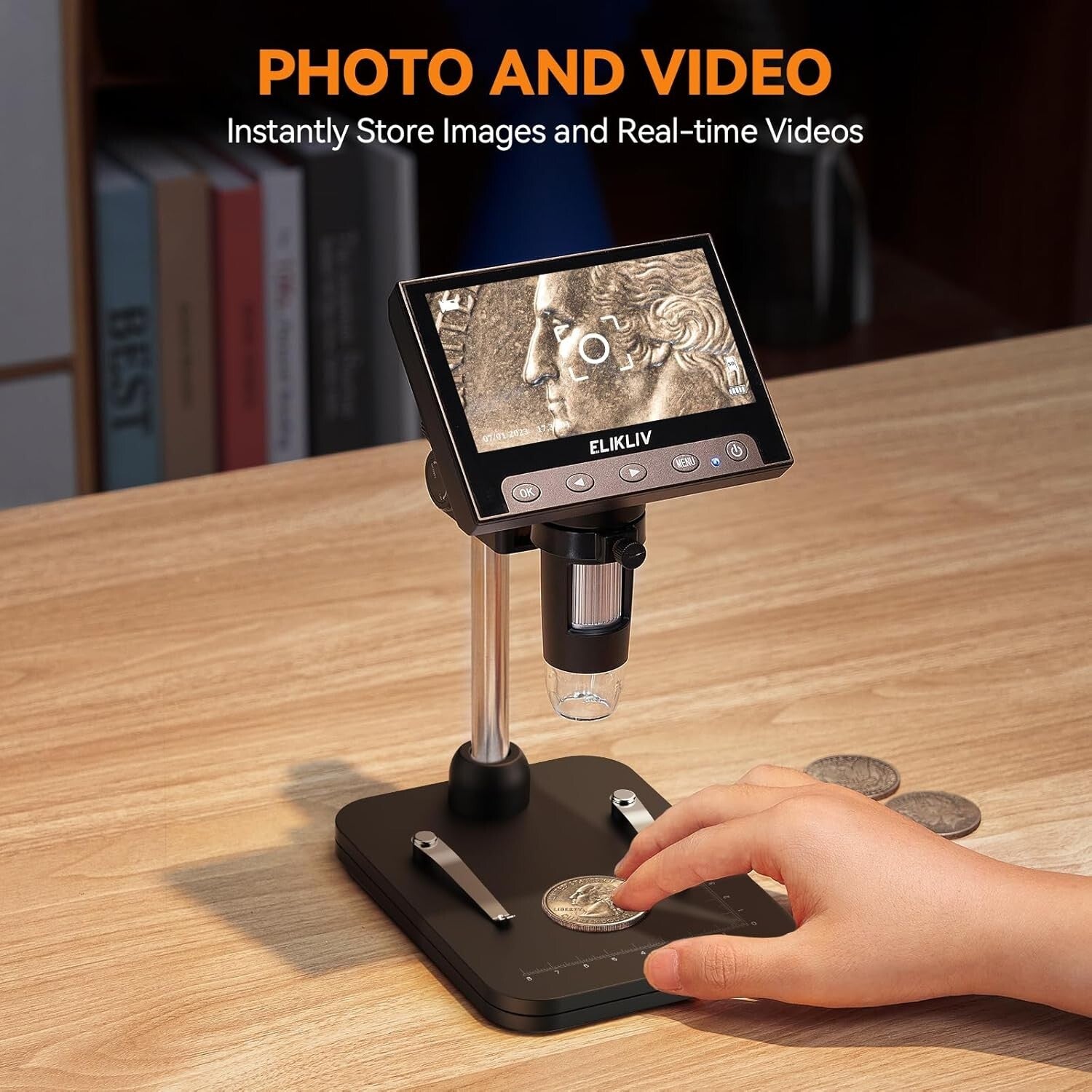Rechargeable Digital Microscope with Adjustable Stand and Enhanced LED Lighting
