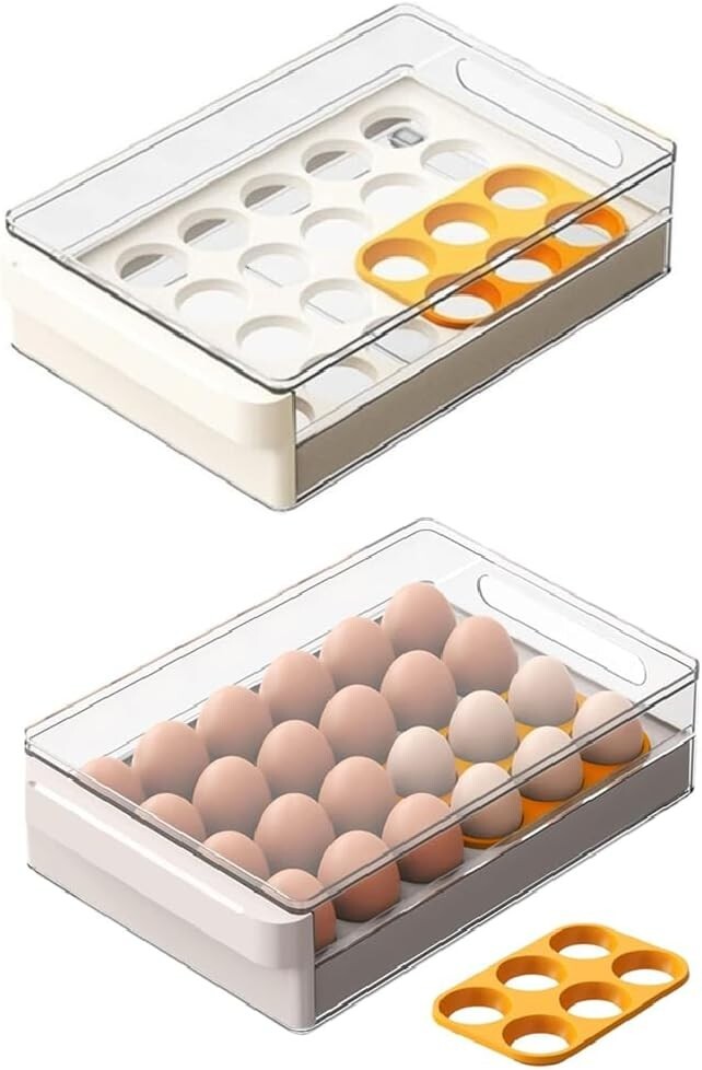 Stackable 2-Pack Clear Egg Holder with Non-Slip Base for Organized Refrigerators