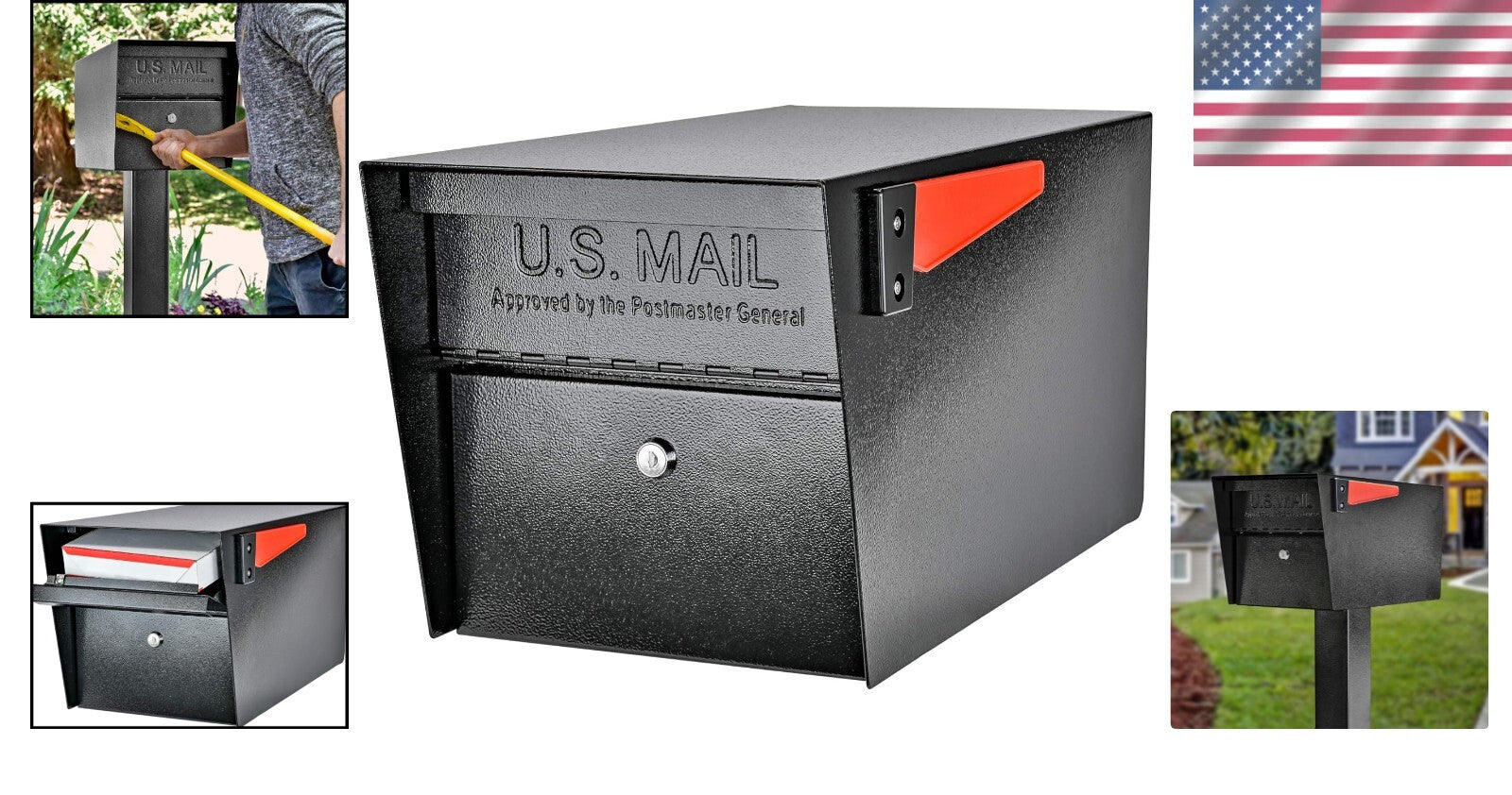 Vandal-Resistant Lockable Mailbox with Baffle Door & Concealed Clip in Black