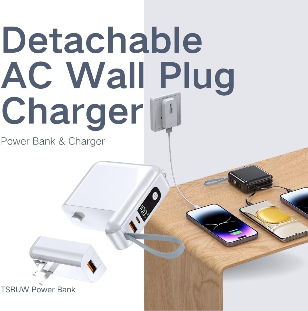 4-in-1 LED Display Power Bank with Built-in Cables - Lightweight & Travel Ready