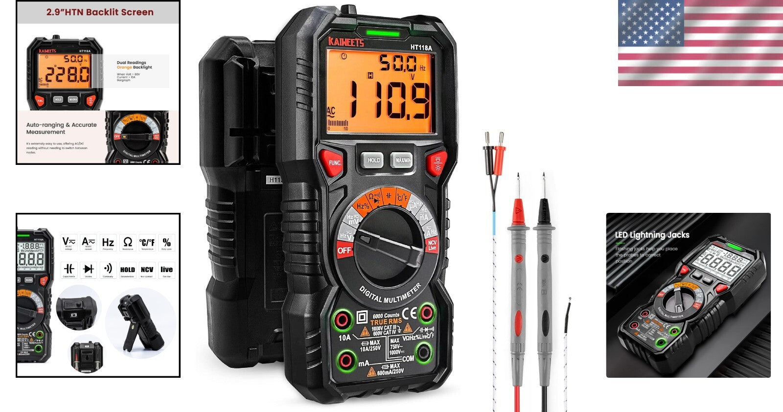 Compact 6000 Counts Digital Multimeter - Battery Operated with Backlight Display