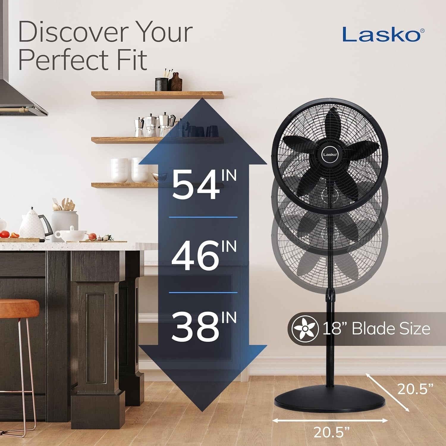 Portable 3-Speed Pedestal Fan - Adjustable Height & Quiet Operation, 18" Black