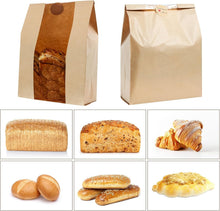 Load image into Gallery viewer, Kraft Paper Loaf Bags with Clear Window &amp; Labels - 200 Count for Fresh Storage