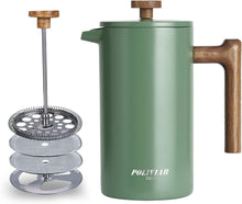Load image into Gallery viewer, Vintage Green 34 oz French Press with Wood Handle &amp; Double Wall Insulation