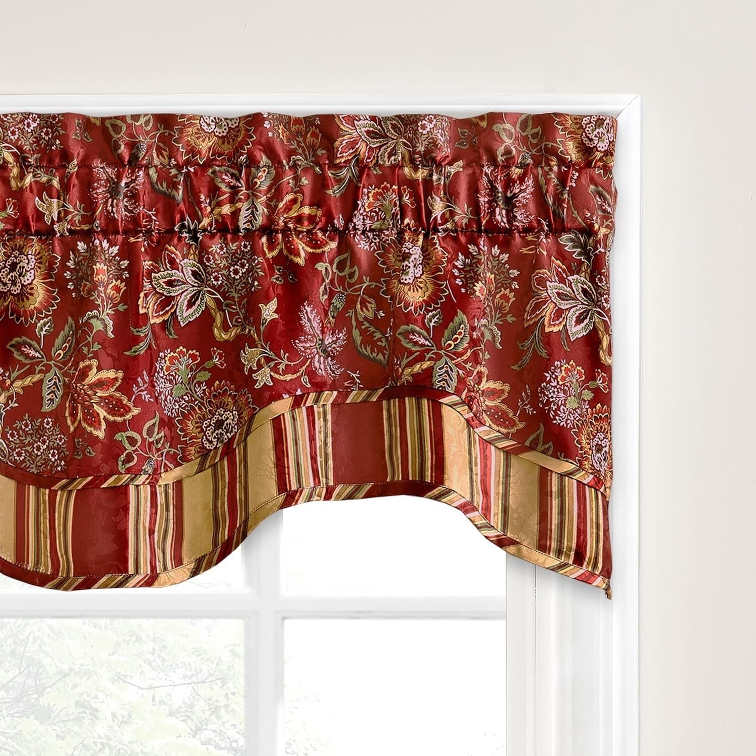 Sophisticated 52"x16" Valance Curtain - Crimson Floral for Bathrooms & Kitchens