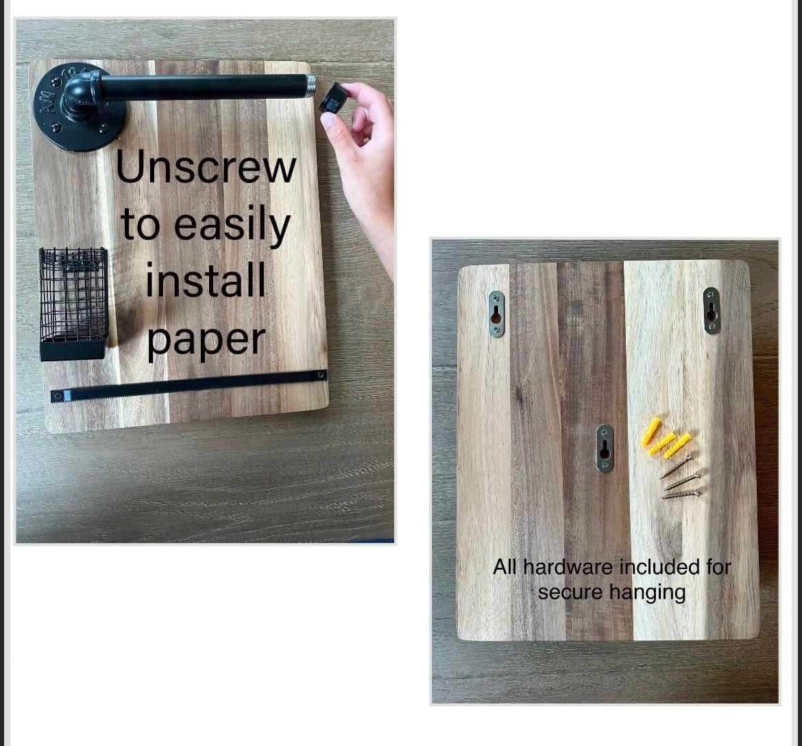 Rustic Acacia Wood Kraft Paper Dispenser - Elegant Wall-Mounted Memo Board