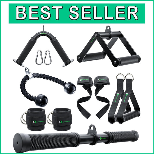All-in-One Gym Cable Attachments: Tricep Rope, Handles & Wrist Straps Included