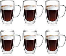 Load image into Gallery viewer, Durable Borosilicate Glass Coffee Mugs - 16oz Double Layer Insulation, 6 Pack