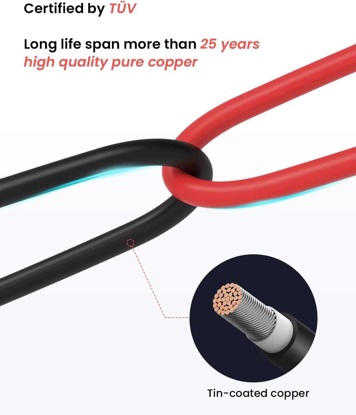 70FT 10AWG Weatherproof Solar Extension Cable with Male & Female Connectors