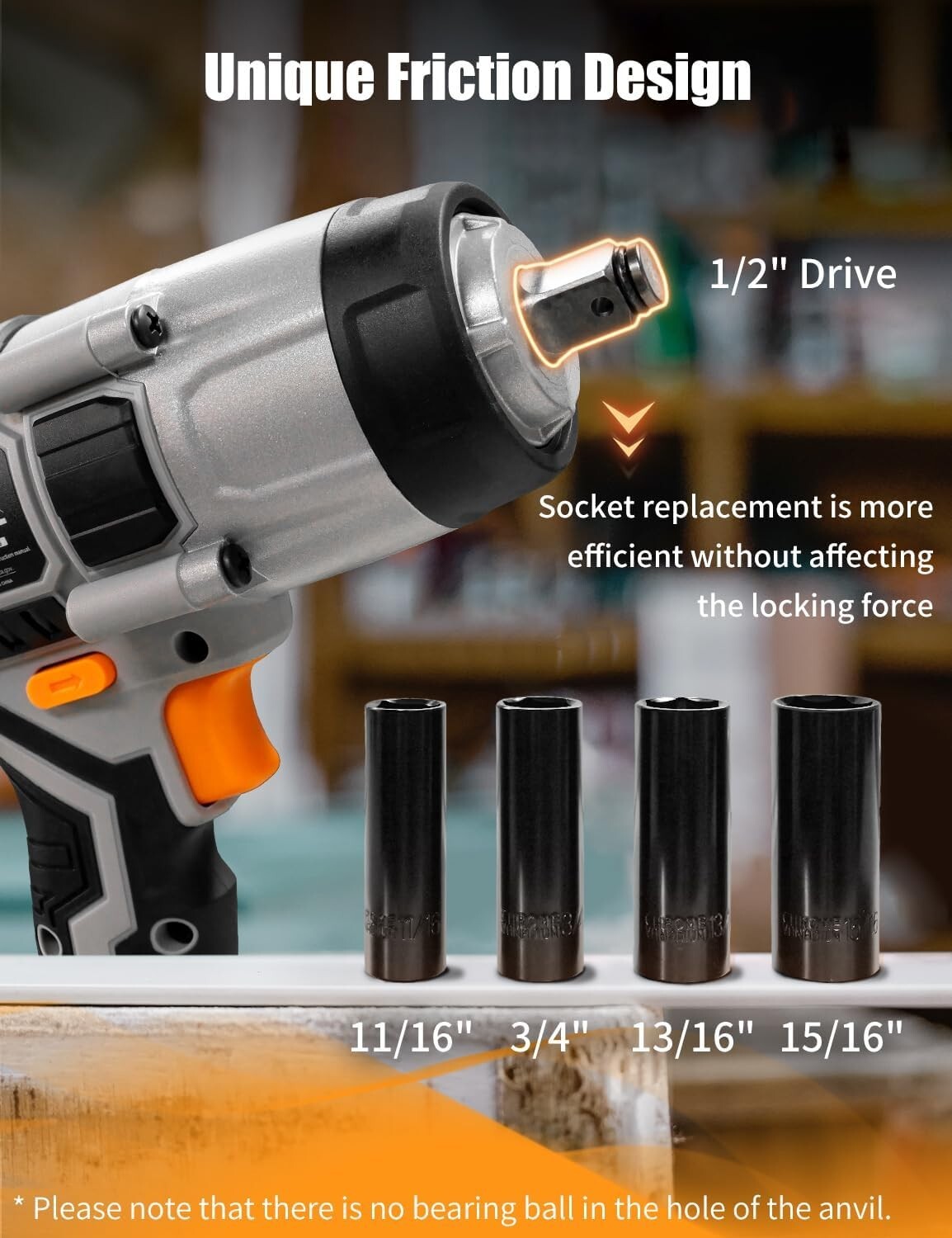 1/2" Drive Cordless Impact Wrench with 4 Sockets & 3.0Ah Battery - Maximum Power