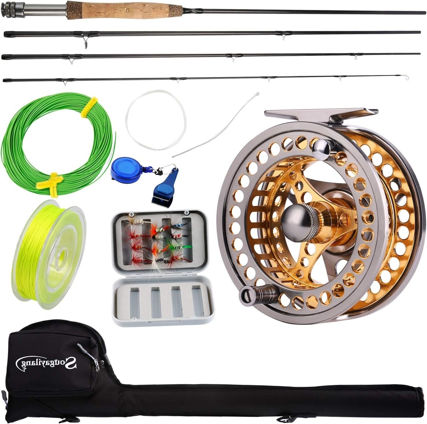 All-in-One 9ft Fly Rod Reel Combo with 12 Flies - Lightweight Fishing Package