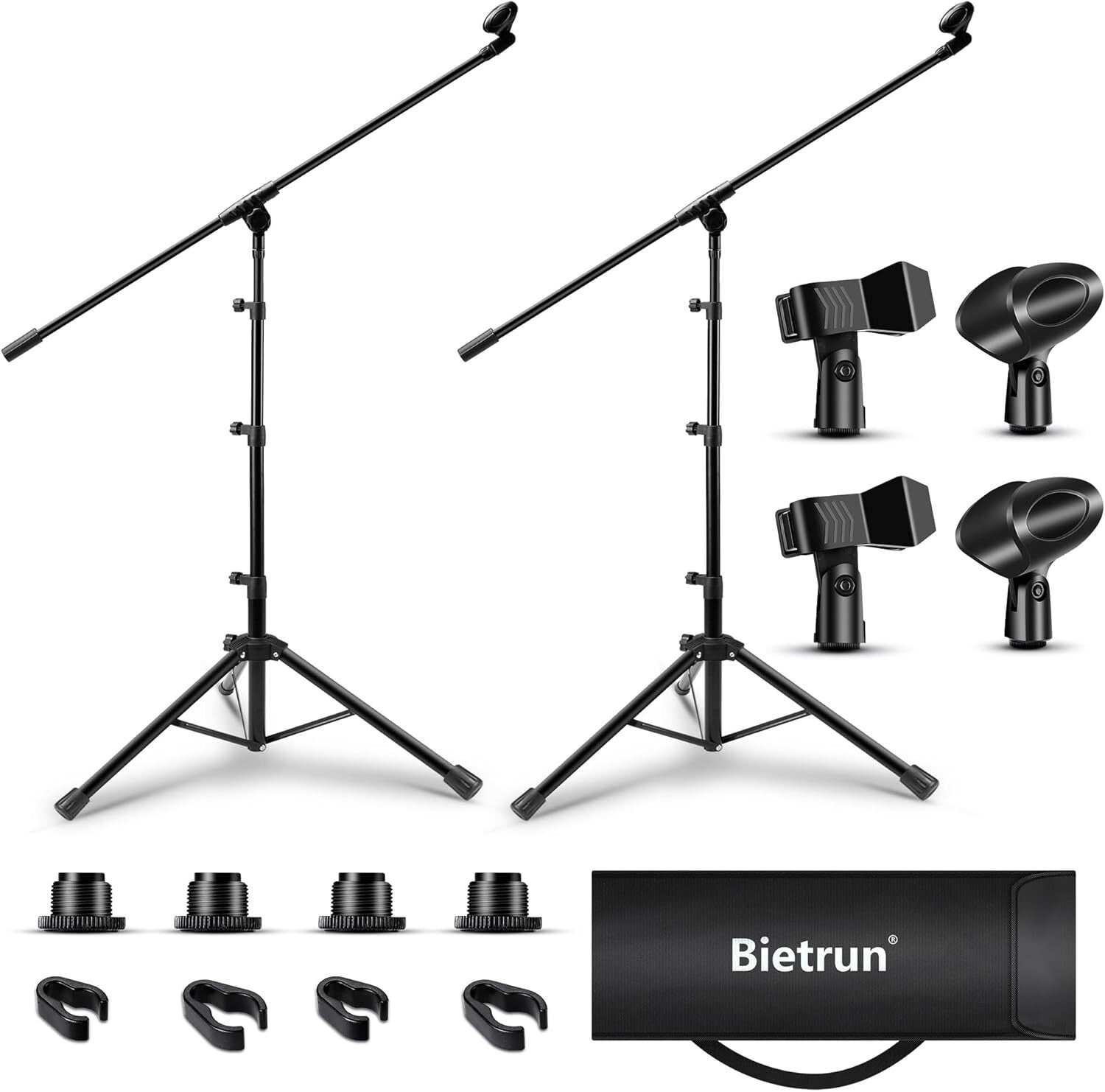 Sturdy Metal Tripod Mic Stand Set with Universal Clips & Carrying Bag - 2 Pack
