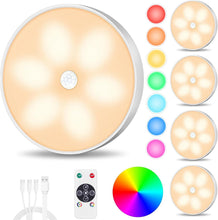 Load image into Gallery viewer, 8 Color Changeable Wireless Motion Sensor Puck Lights - 5 Pack with USB Recharge