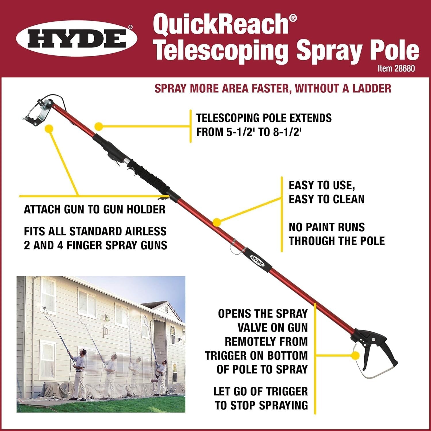 Lightweight Telescoping Spray Extension Pole, 5.5-8.5 ft - Enhance Your Painting