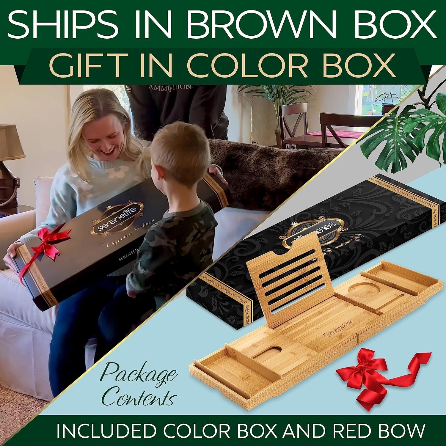 Elegant Bamboo Bath Caddy with Sliding Arms & Gift Box - Perfect for Relaxation