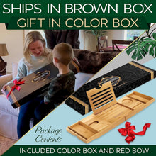 Load image into Gallery viewer, Elegant Bamboo Bath Caddy with Sliding Arms &amp; Gift Box - Perfect for Relaxation