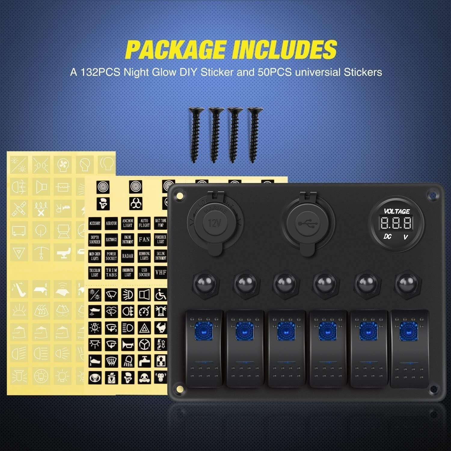 Pre-Wired 6 Gang Switch Panel Featuring LED Voltmeter & Cigarette Lighter Socket
