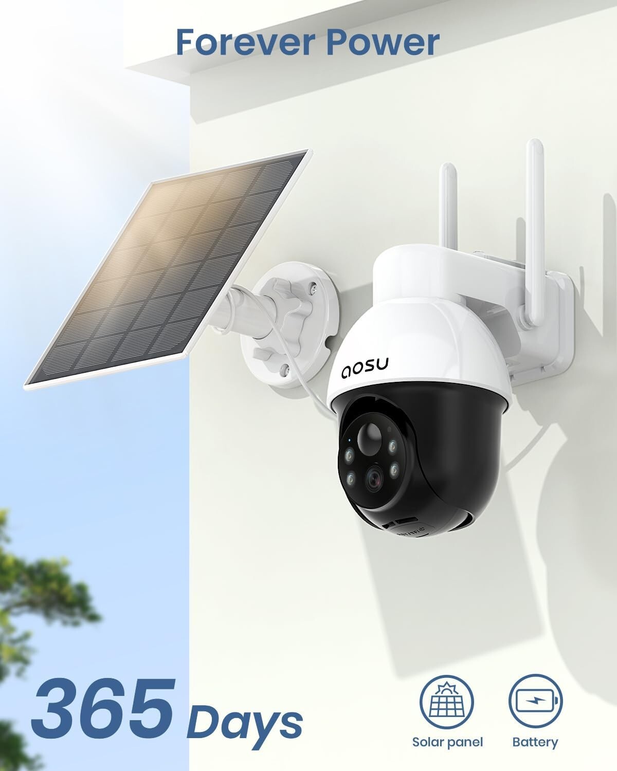 2-Pack Solar Powered Security Camera with 360° View - Alexa & Google Compatible