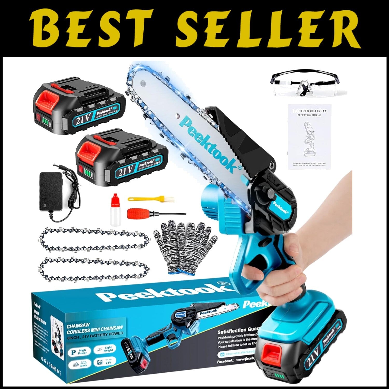 Cordless 6-Inch Mini Chainsaw - Lightweight Electric Chainsaw with 2 Batteries