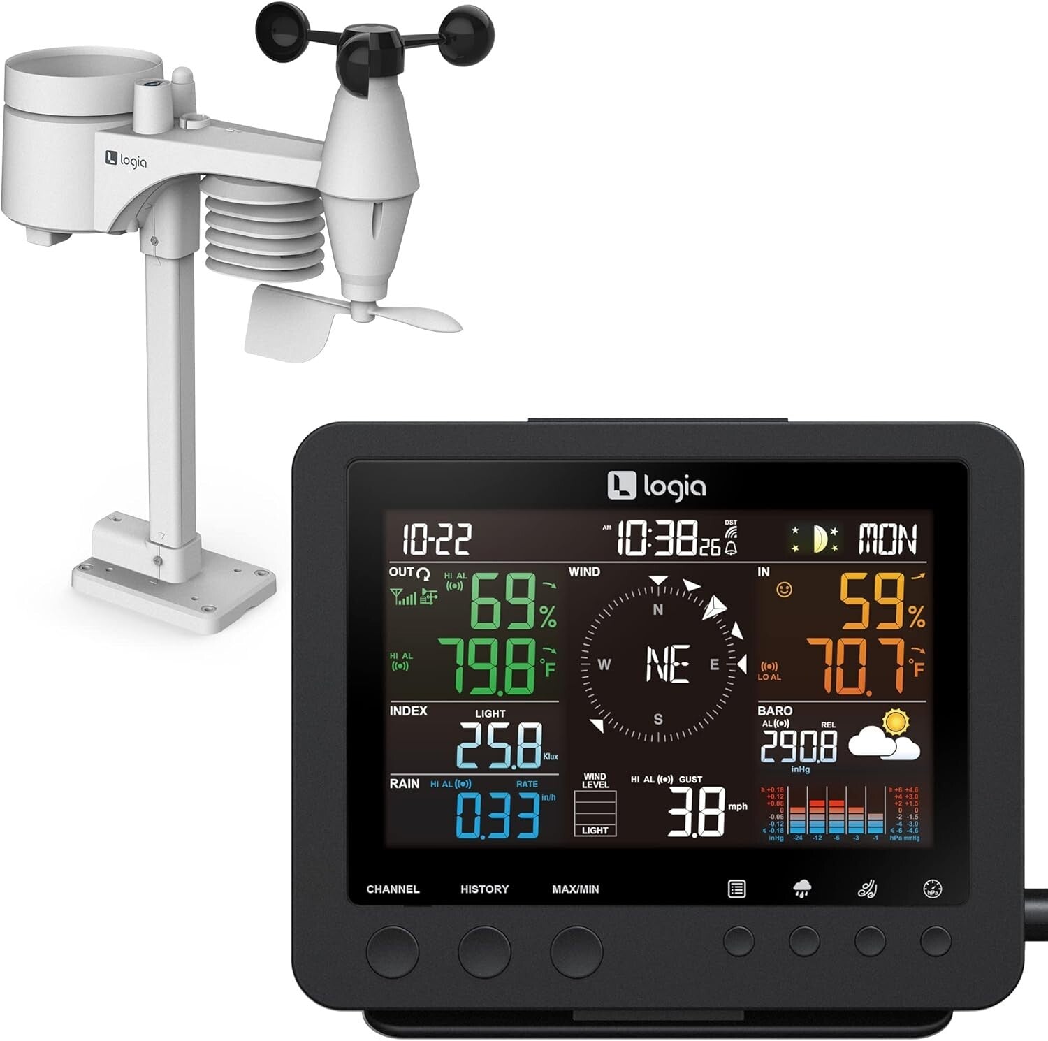 Advanced 7-in-1 Weather Station: Indoor/Outdoor Sensor with Forecast Alerts