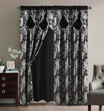 Load image into Gallery viewer, Jacquard Paisley Black Window Curtain Set – 55x84 Panels with Easy Rod Pocket