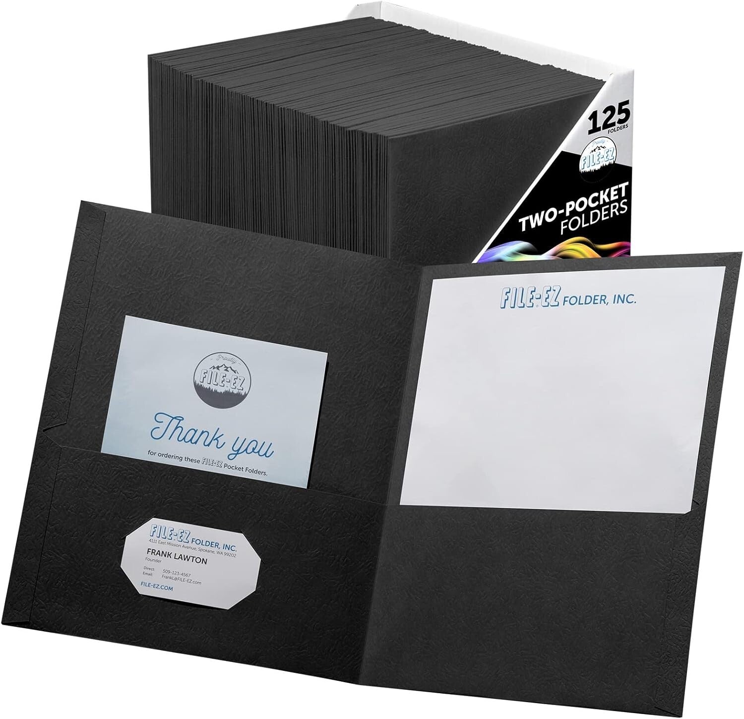 Durable Black Two-Pocket Folders - 125 Count, Perfect for School and Office Use