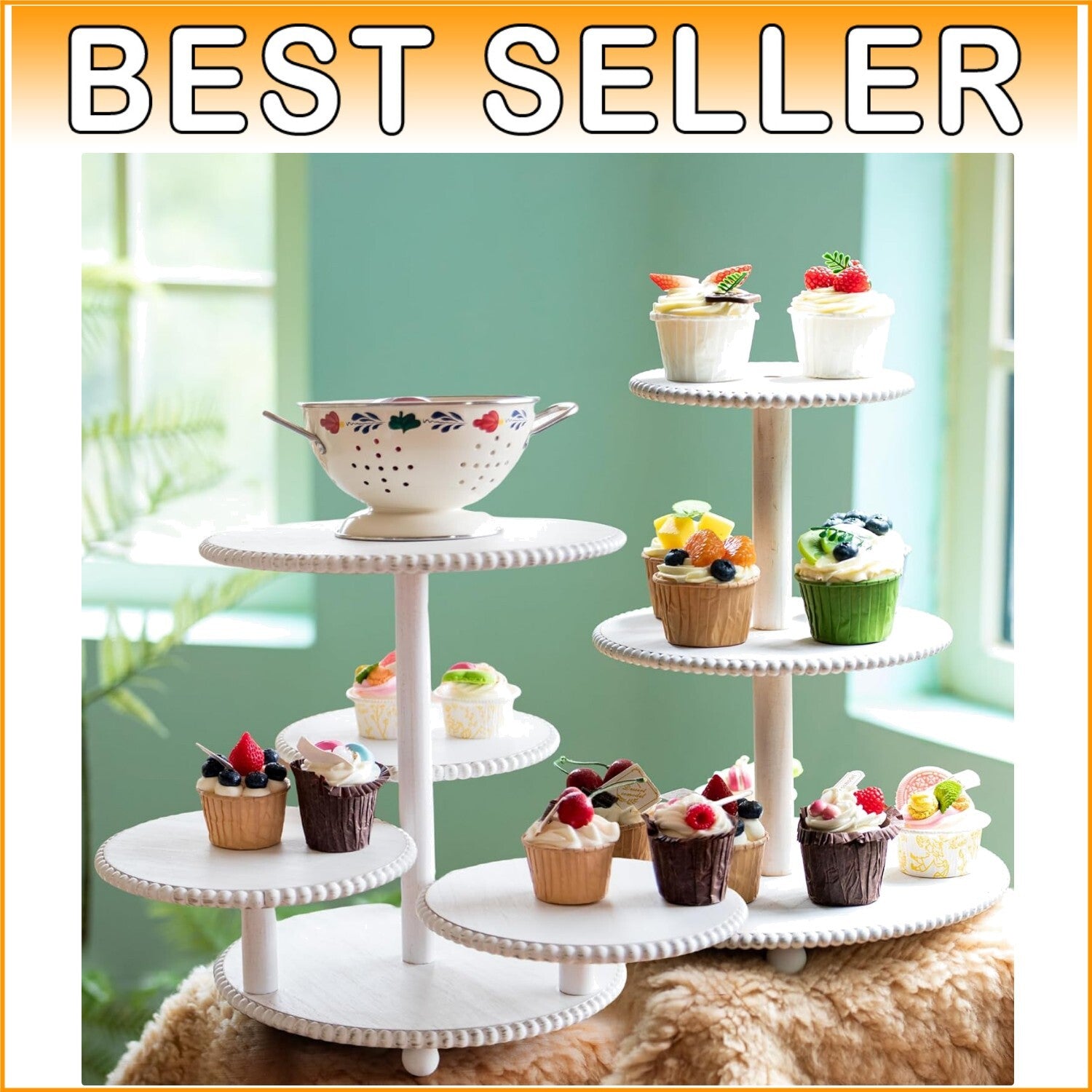 Elegant White Beaded Cupcake Towers for Weddings & Parties - Holds 74+ Treats