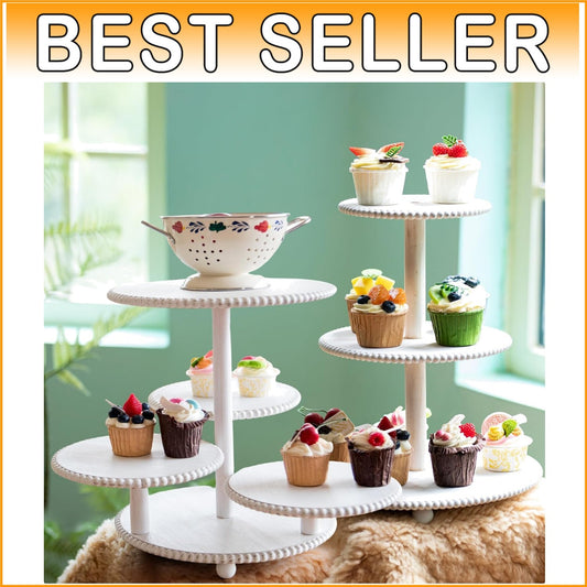 Elegant White Beaded Cupcake Towers for Weddings & Parties - Holds 74+ Treats