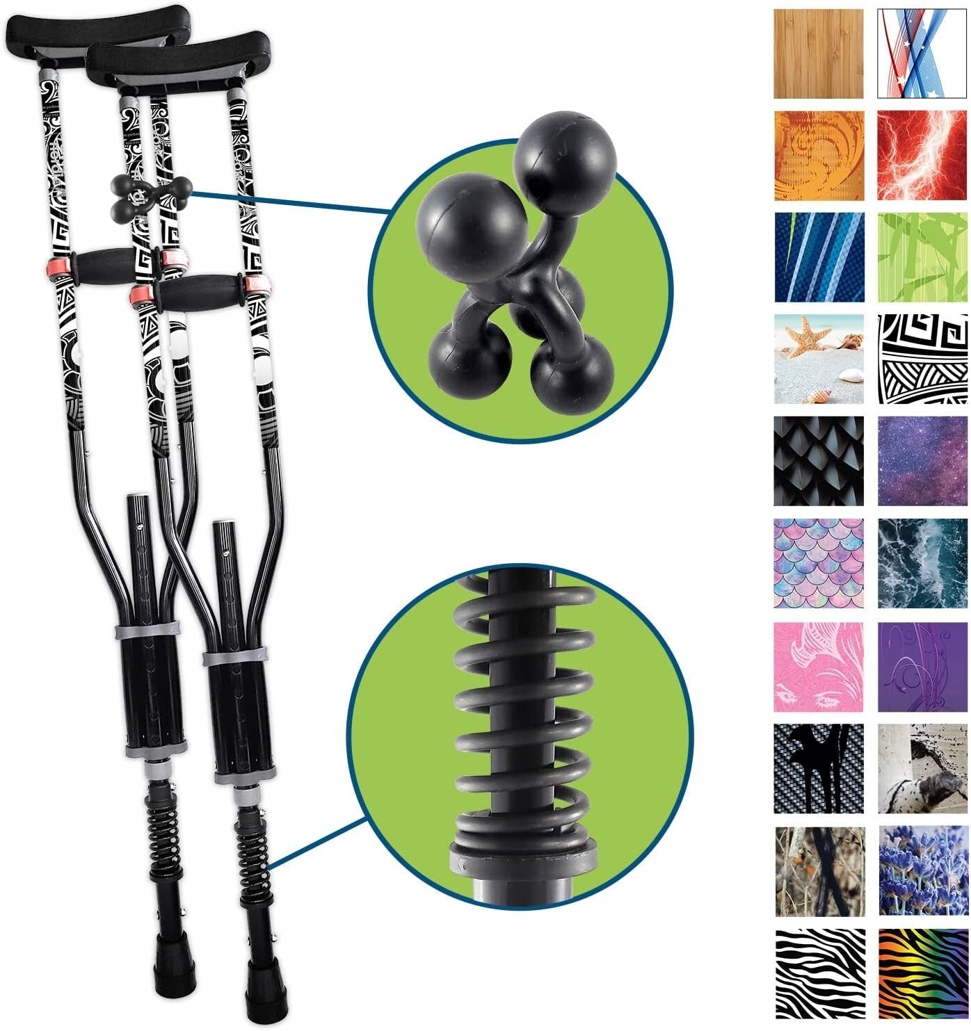 Ultra Lightweight Spring-Loaded Crutches for Fashionable Mobility - 4'7" to 6'6"