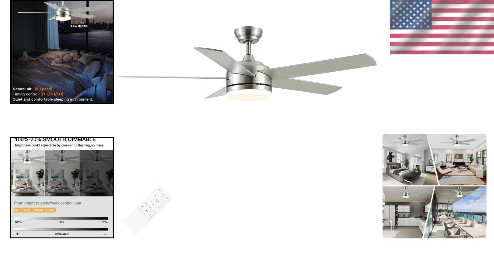 52-Inch Adjustable Ceiling Fan LED Light, 3 Color Temperatures & Remote Control