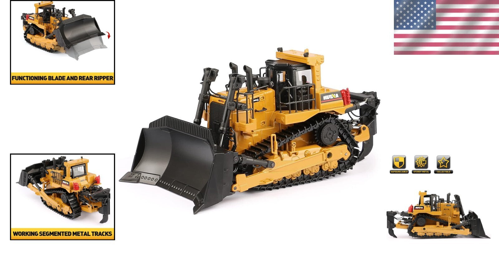 1/50 Scale Diecast Metal Bulldozer Toy with Adjustable Blade for Kids