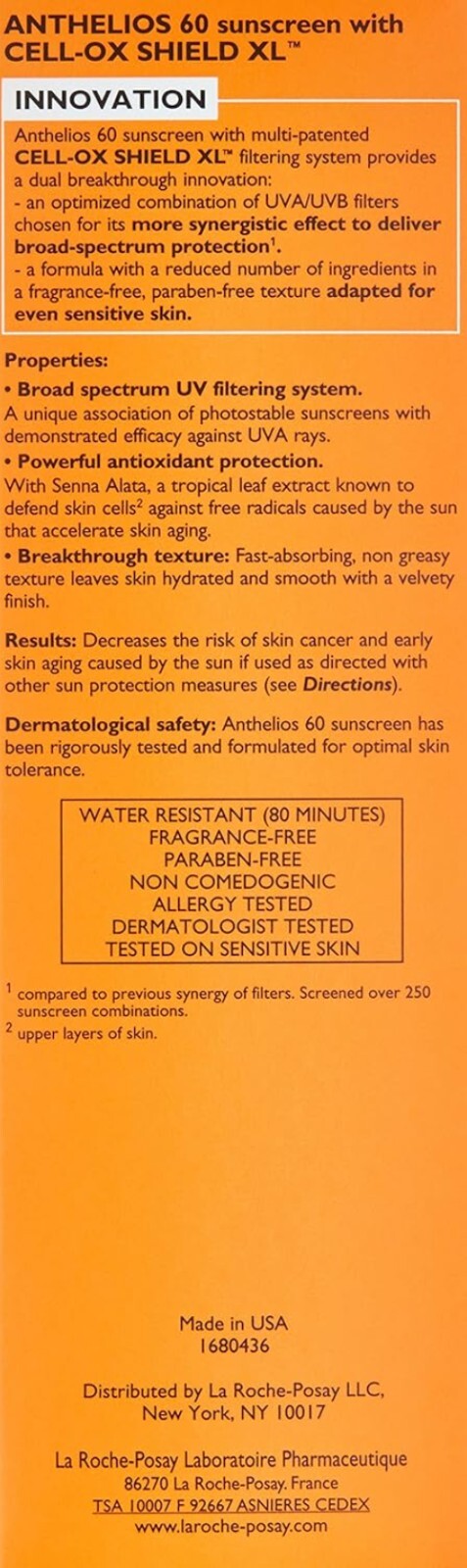 Allergy Tested Anthelios Milk Sunscreen SPF 60: Oil-Free & Paraben-Free Formula