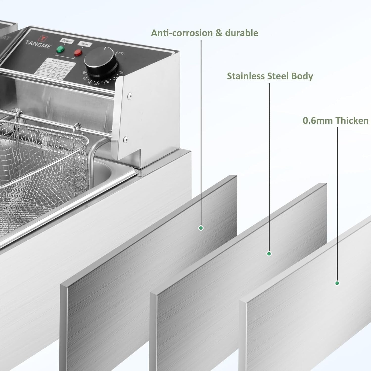 3400W Commercial Deep Fryer with 2x6.35QT Baskets - Stainless Steel Design