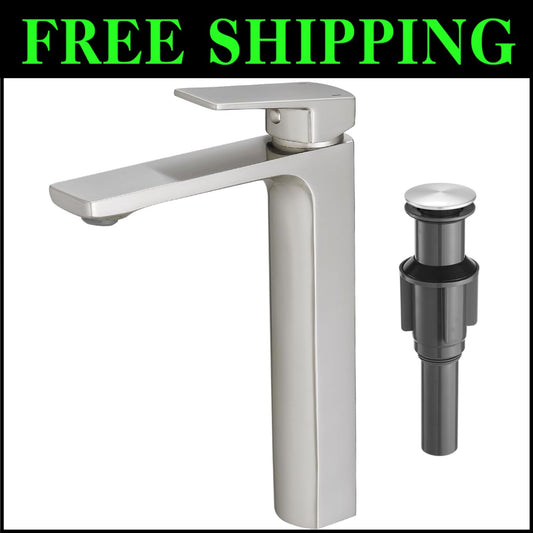 Tall Single Handle Brass Bathroom Faucet with Pop-Up Drain – Modern & Efficient