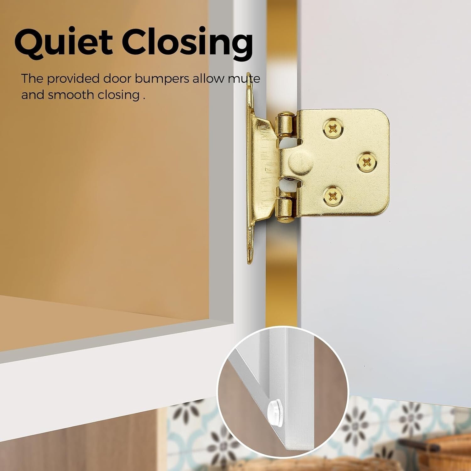 40 Pack Gold Self-Closing Cabinet Hinges - 1/2 Inch Overlay, Quiet Operation