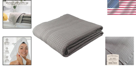 Elegant Pewter Waffle Bath Sheet: Quick Drying, Lint Free, 100% Cotton