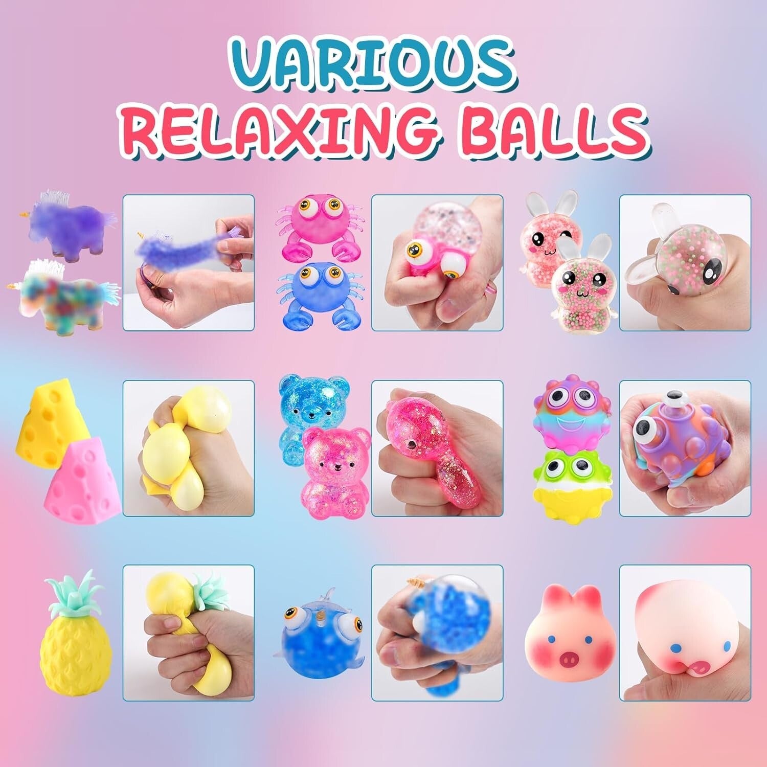 54 Variety Pack Stress Balls - Non-Toxic Stress Relief Fidget Toys for Gifting