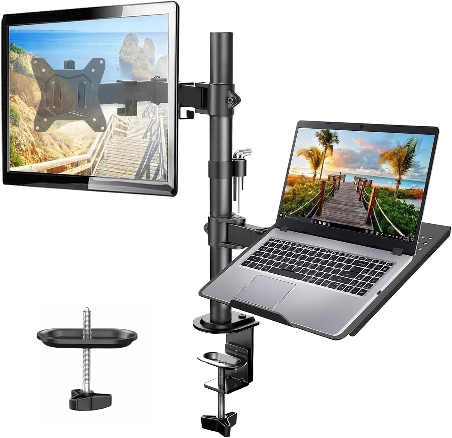 Flexible 2-in-1 Adjustable Monitor & Laptop Mount with Cable Management Included