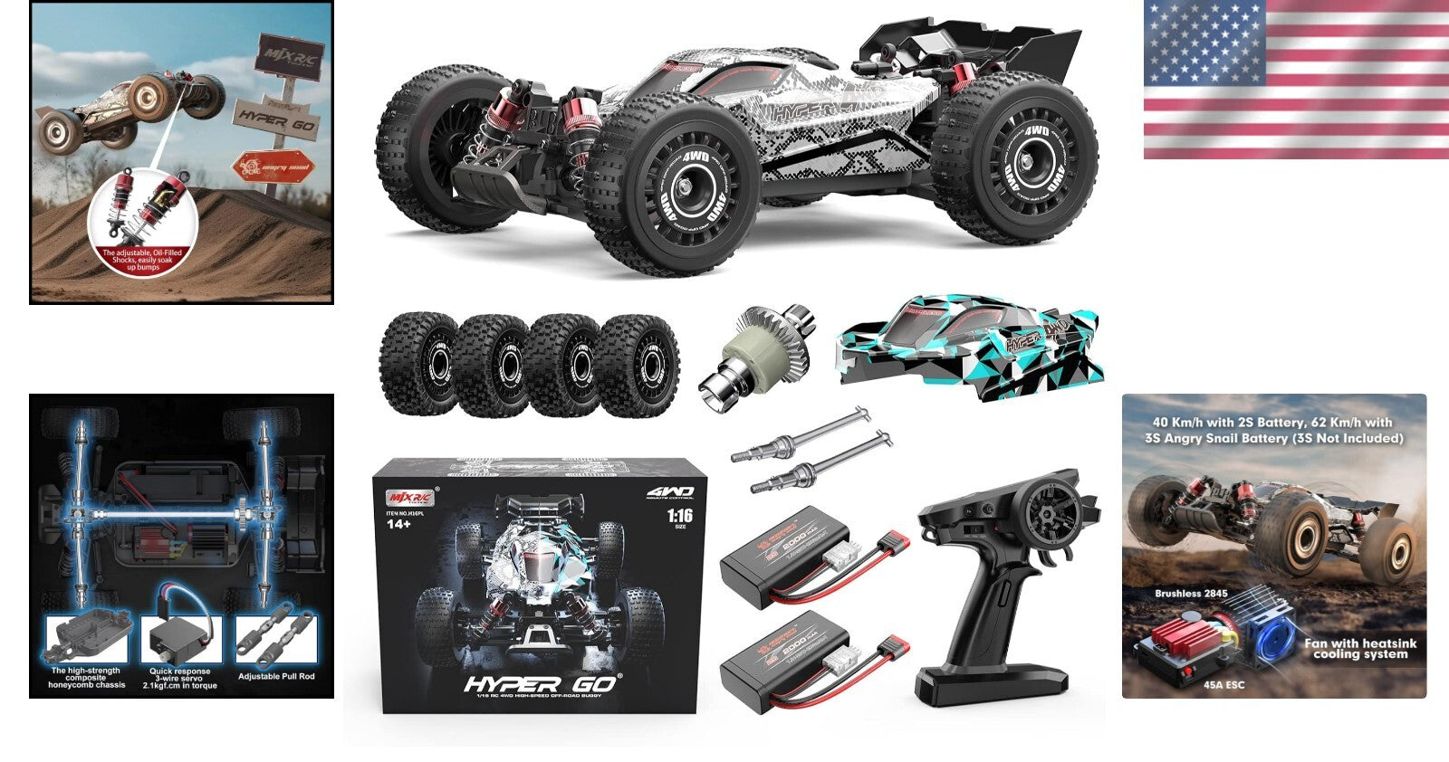 Fast 1/16 Brushless RC Buggy - 38 mph 4WD Off-Road Speedster for Adults