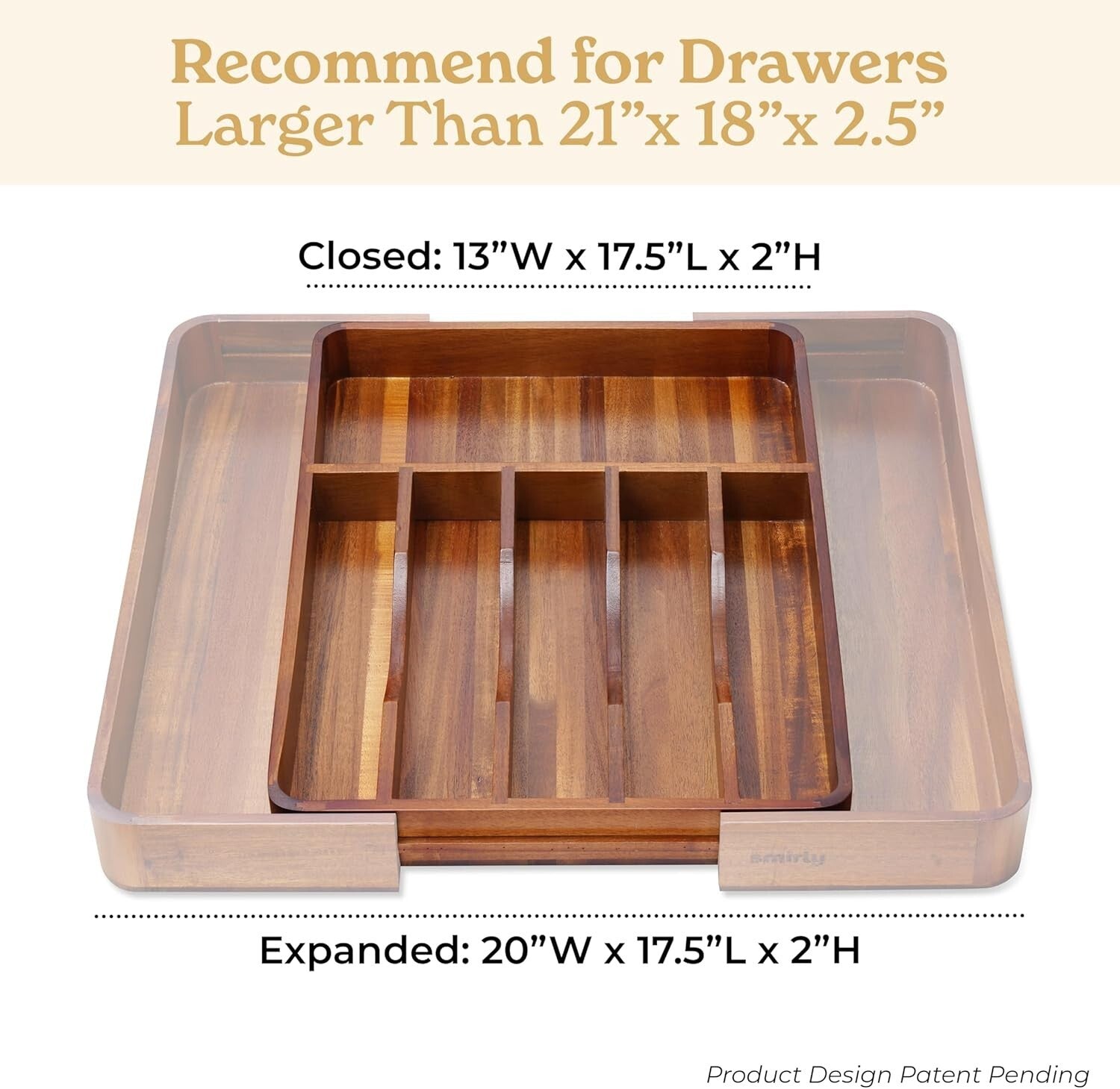Durable Acacia Drawer Divider – Expandable Storage for Silverware and Utensils
