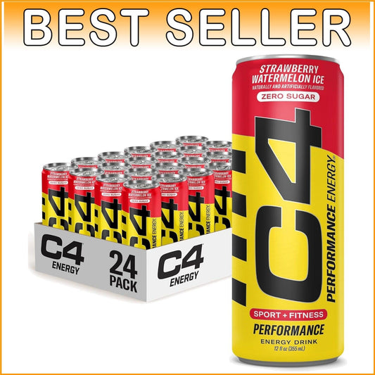 C4 12oz Strawberry Watermelon Ice Energy Drink - Pack of 24, No Sugar, No Dyes
