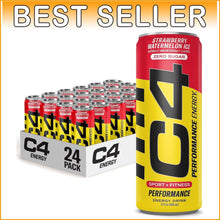 Load image into Gallery viewer, C4 12oz Strawberry Watermelon Ice Energy Drink - Pack of 24, No Sugar, No Dyes