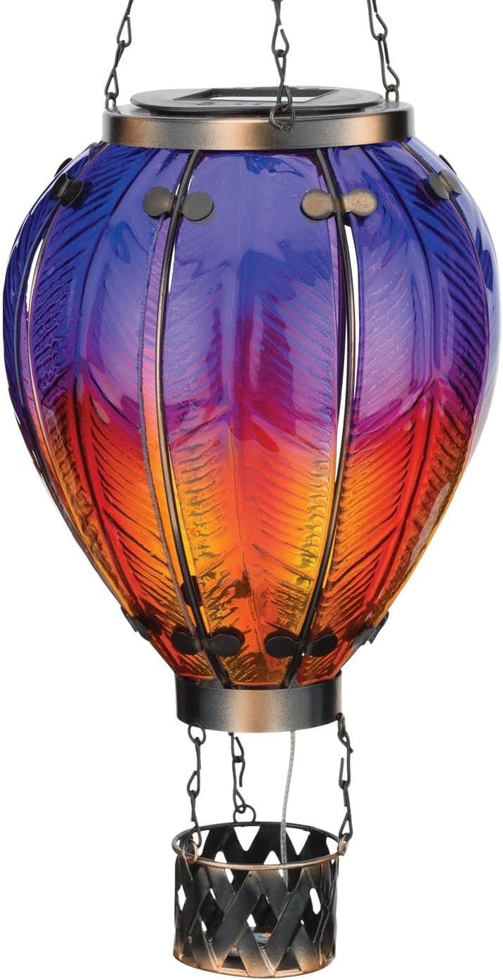 Durable Metal and Glass Solar Hot Air Balloon Lantern – Perfect for Garden Decor