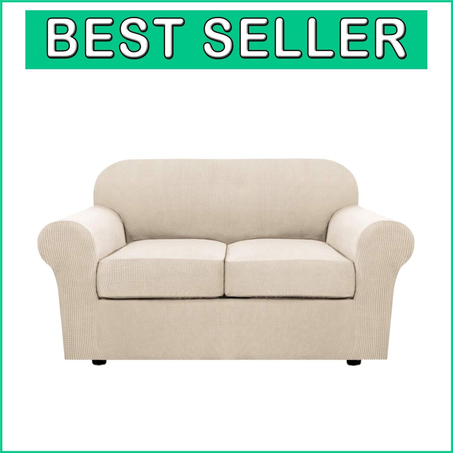 Custom Fit Natural Stretch Slipcovers for 2 Cushion Loveseat - Easy Care Design