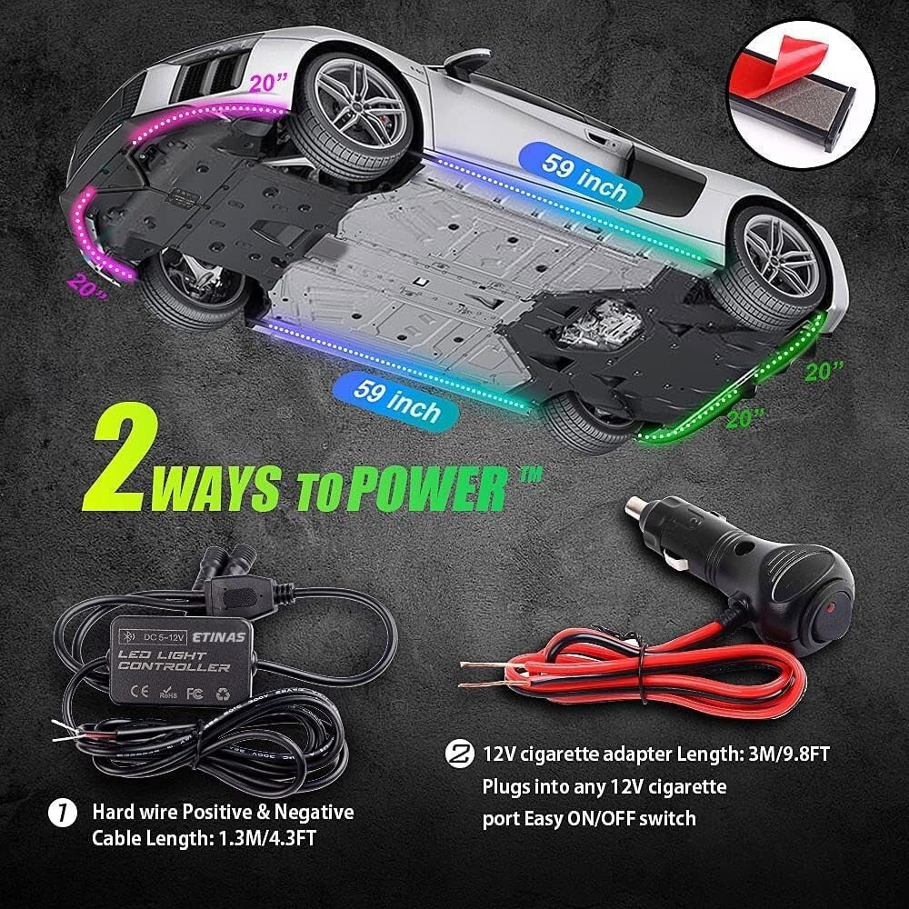 Bluetooth Car Underglow Lights Kit - 6 Waterproof LED Strip Lights for All Cars