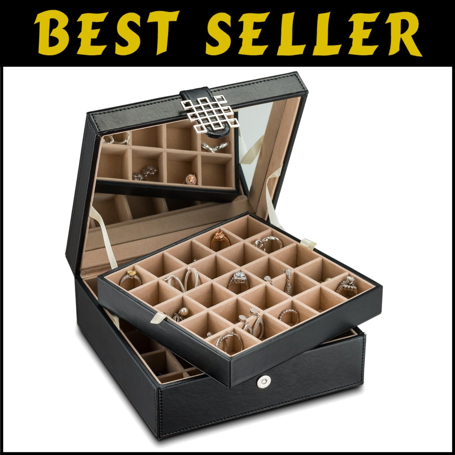 Elegant 50-Compartment Jewelry Organizer with Mirror - Perfect Earring Holder