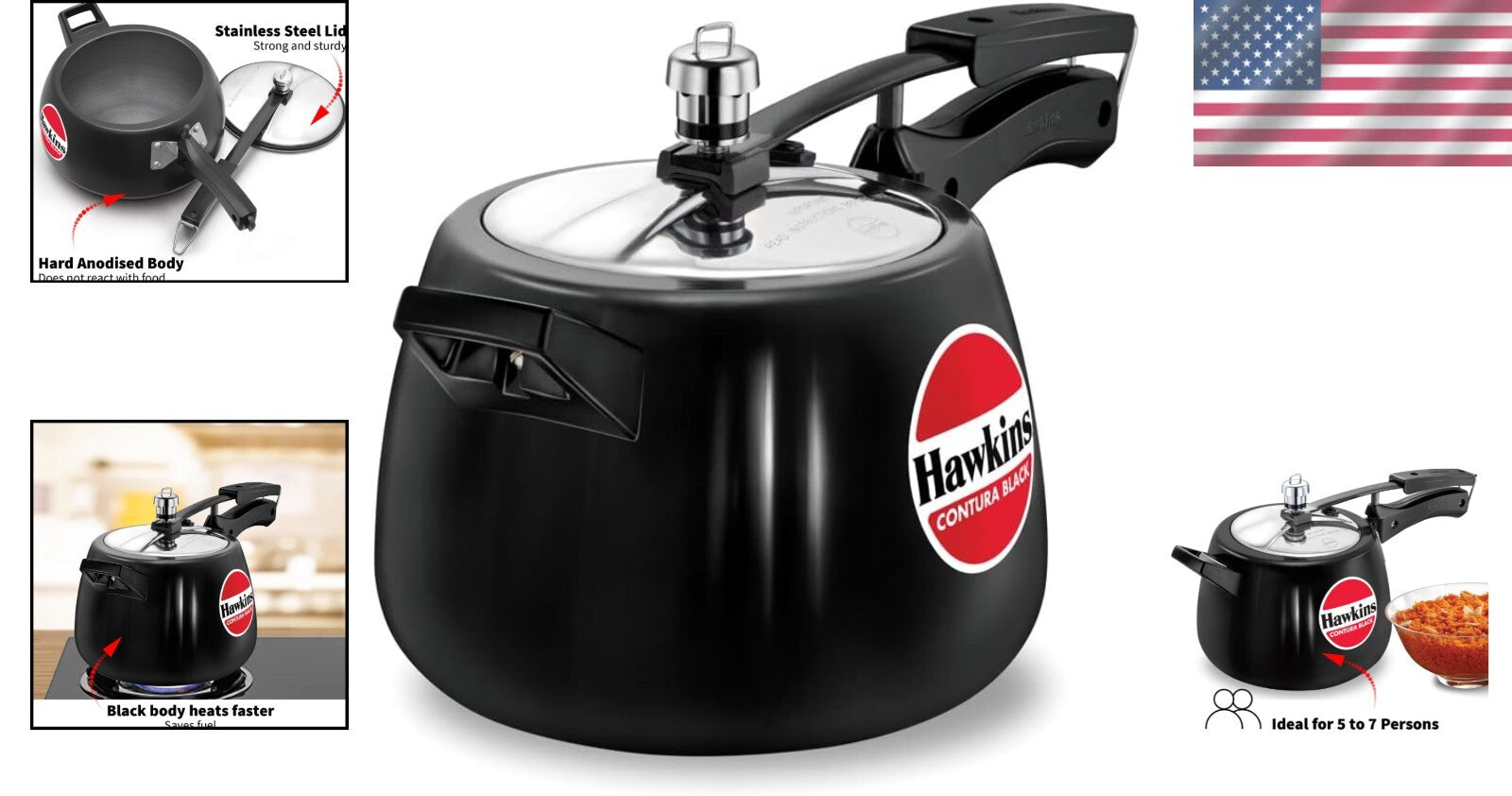 4L Hard Anodized Black Pressure Cooker - Modern Design for Fast Cooking